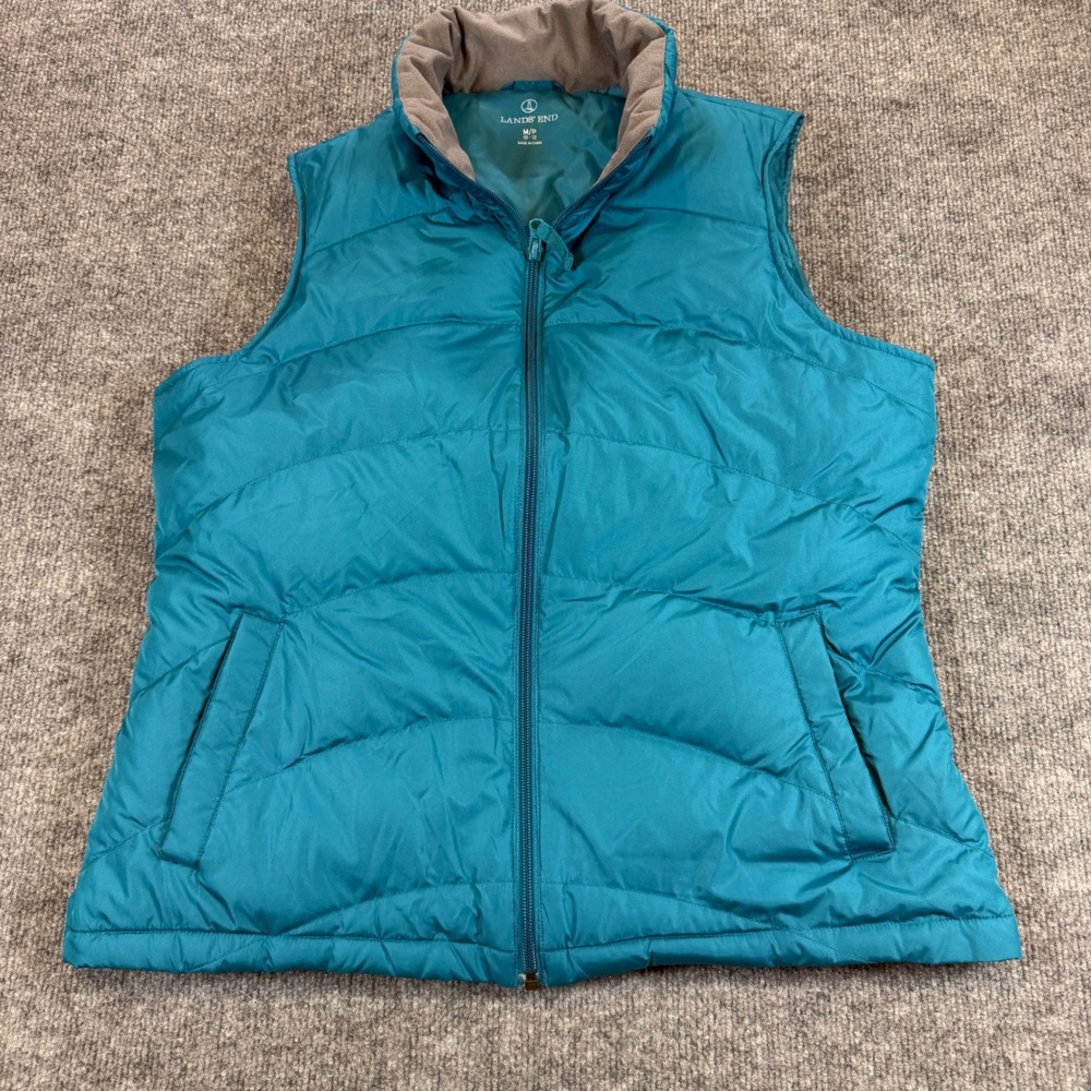 Lands' End Puffer Down Vest Polyester Teal Size M Gorpcore